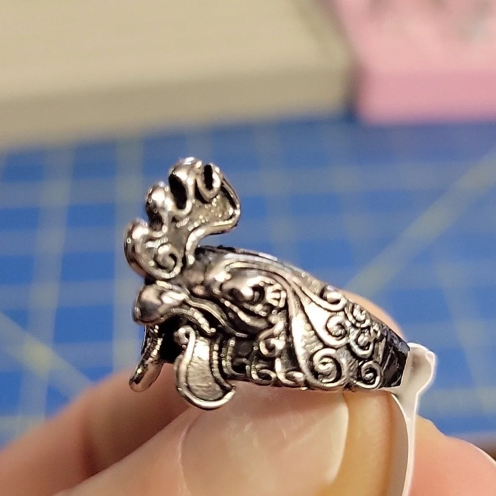 Rooster Chicken Silver Tone Ring Size 7 Adjustable